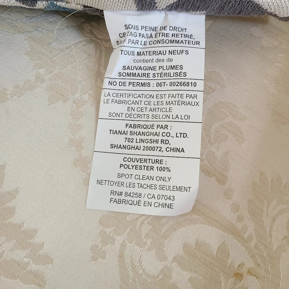 Beautiful Down Floral Throw Pillow, Blue and Grey, Measurements in Listing